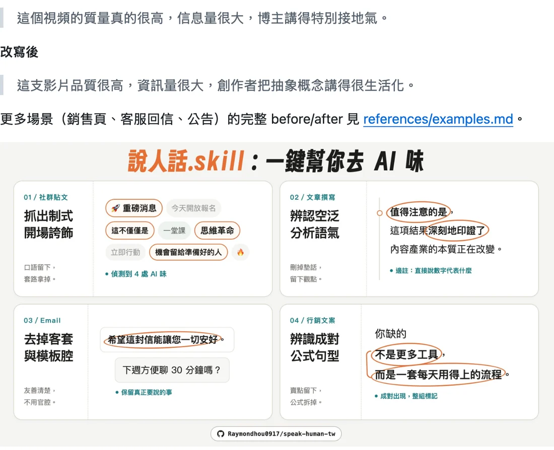 GitHub README:台灣在地化用語校正改寫範例